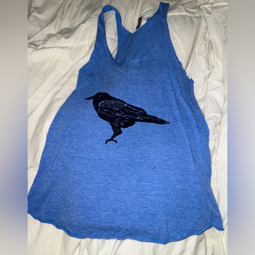 Blue American Apparel tank top with black crow